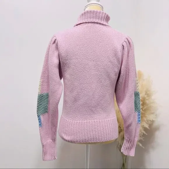 LoveShackFancy Allan Patchwork Turtleneck Sweater Pullover Size M in Autumn Fest